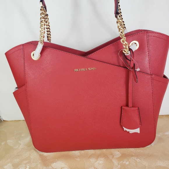 MICHAEL KORS JET SET TRAVEL L RED FLAME SHOULDER MK Bag - Picture 2 of 12